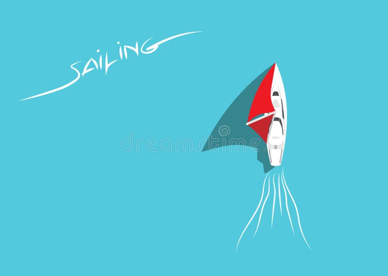 White Sailing Yacht in Azure Sea Top View. stock illustration White Sailing Yacht in Azure Sea Top View. stock illustration