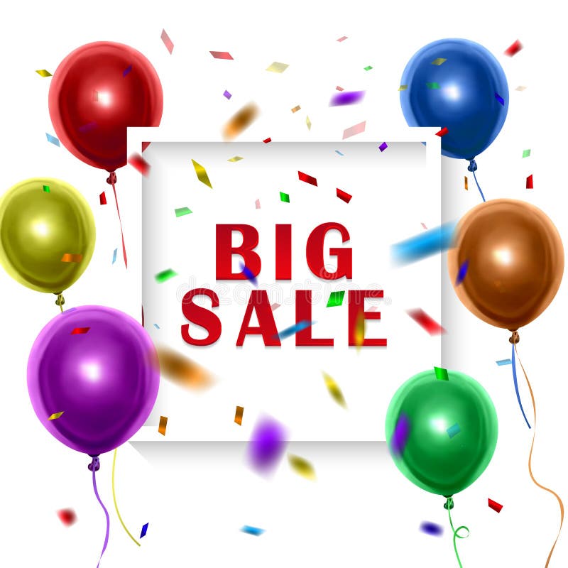 White Sale Sign Over Colorful Balloons Background. Vector Eps 10
