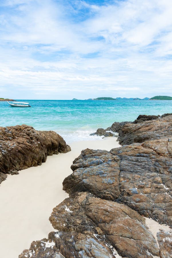 White Sand Beach With Blue  Sea  On Koh Samaesarn Stock 