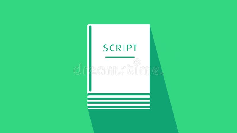 White Scenario icon isolated on green background. Script reading concept for art project, films, theaters. 4K Video