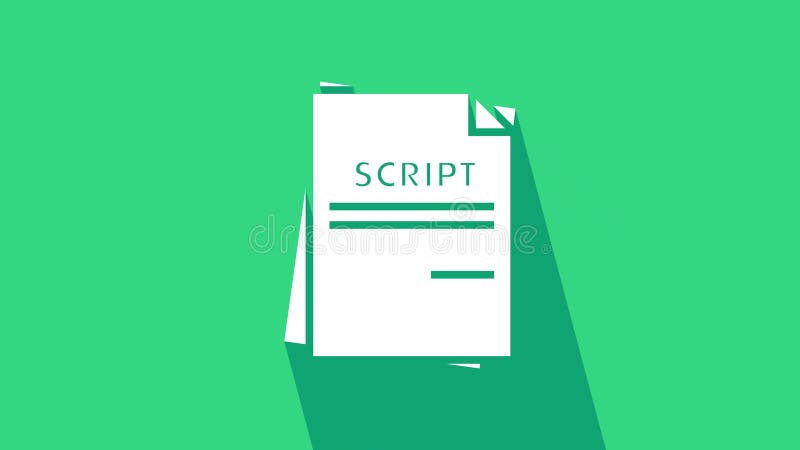 White Scenario icon isolated on green background. Script reading concept for art project, films, theaters. 4K Video