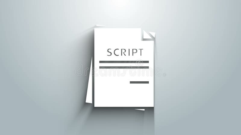 White Scenario icon isolated on grey background. Script reading concept for art project, films, theaters. 4K Video