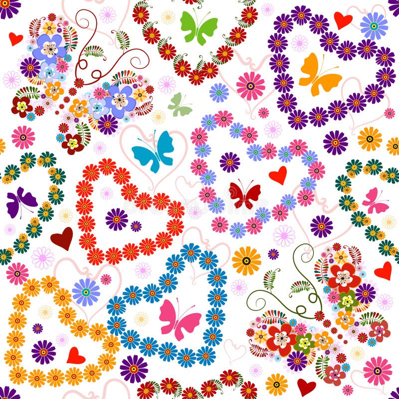 White seamless floral valentine pattern