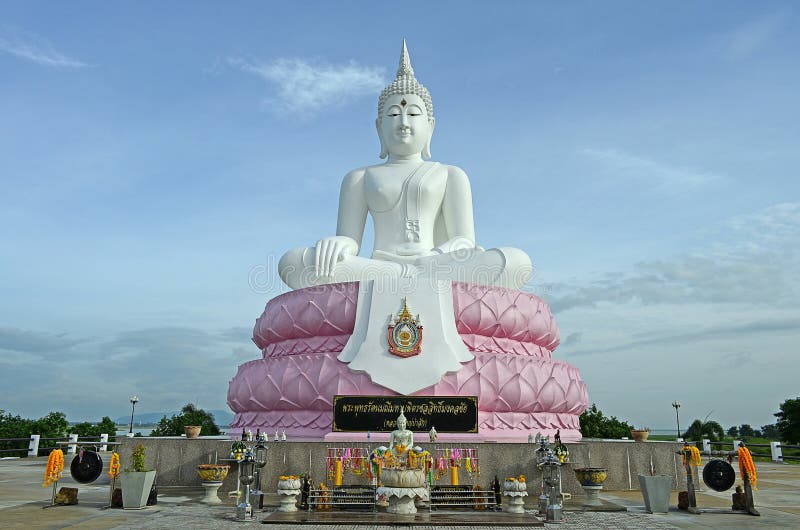 White Seated Buddha Image of Subduing Mara Attitude with Blue Sk