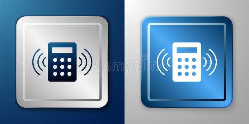 White Security system control panel with display icon isolated on blue and grey background. Keypad of security system stock illustration
