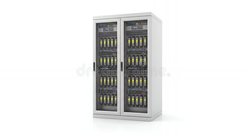 White Server Rack Cabinet Isolated on White Background Data Center Solution with High Capacity Computing Power and vector illustration