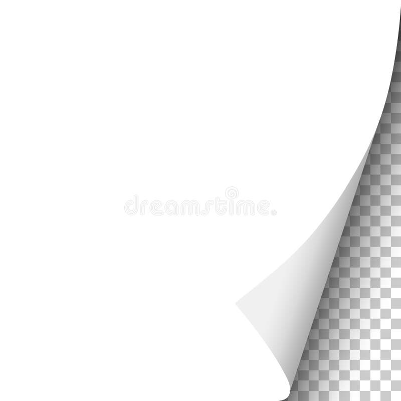 White Sheet of Paper with Curled Lower Right Corner. Vector Paper