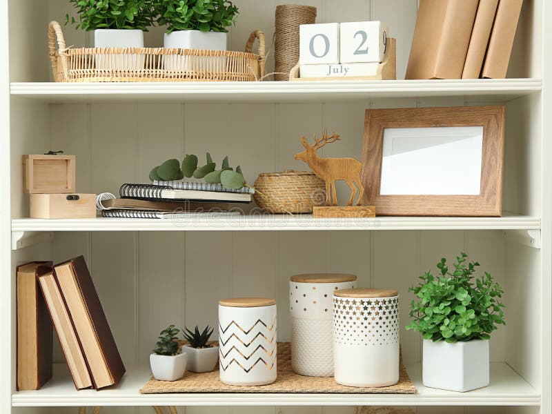 White Shelving Unit with Decorative Elements Stock Photo Image of