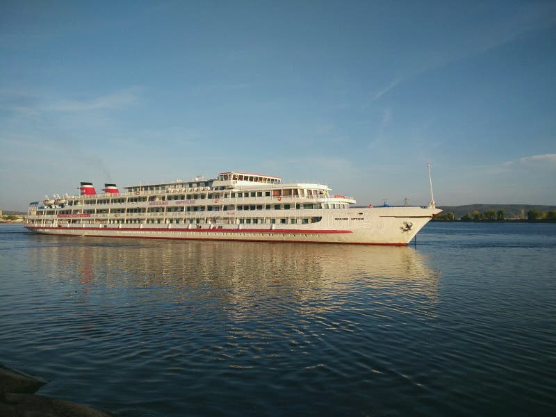 White ship at the pier in Togliatti