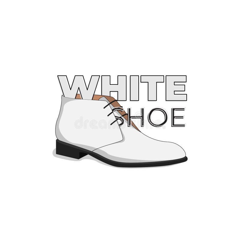 White Shoe Cartoon Illustration with Simple Typography Design Stock