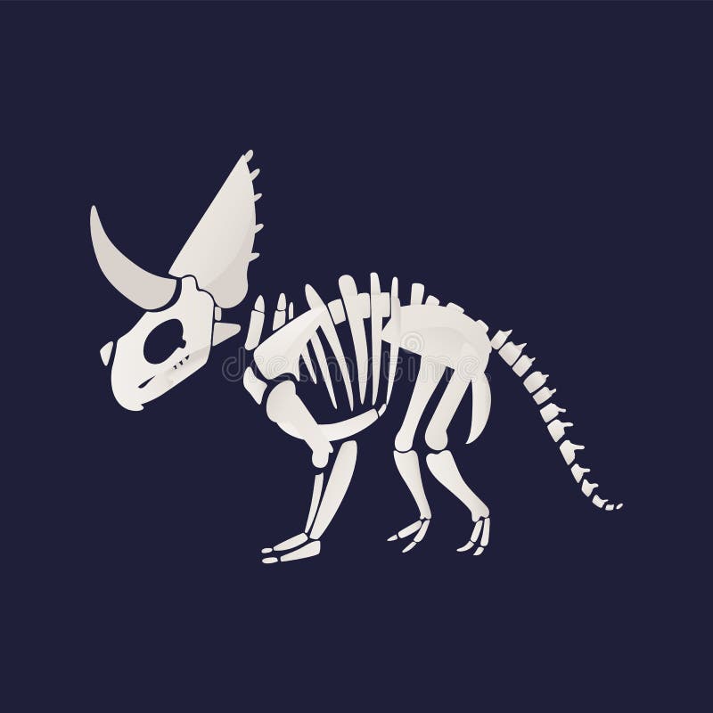 White Skeleton and Bones of a Triceratops in Flat Cartoon Style. Stock ...