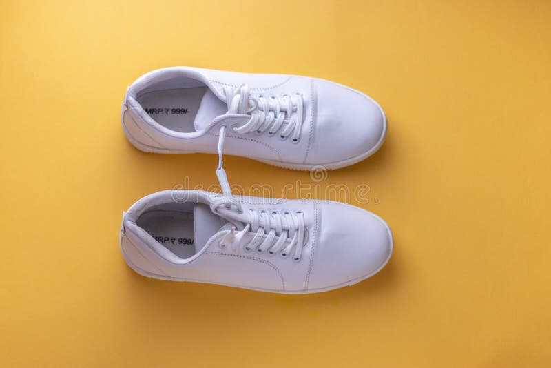 White Sneakers on Light Colour Background, Flat Lay Top View Minimal ...