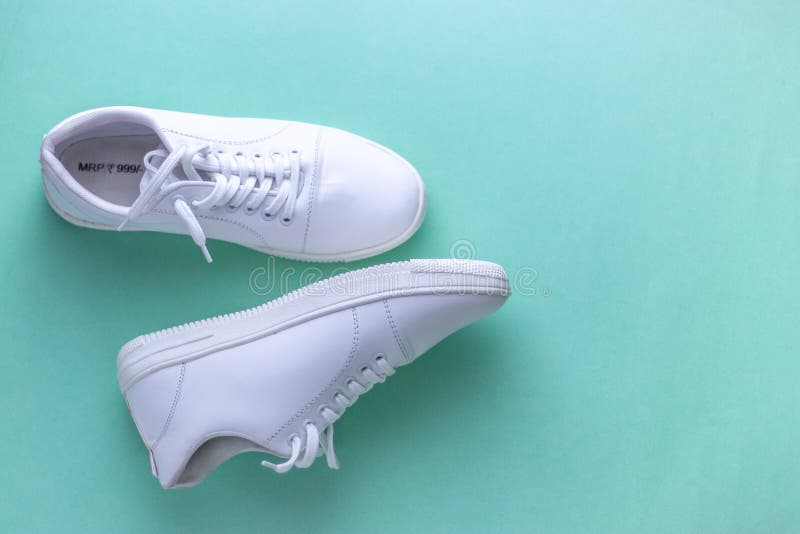 White Sneakers on Light Colour Background, Flat Lay Top View Minimal ...