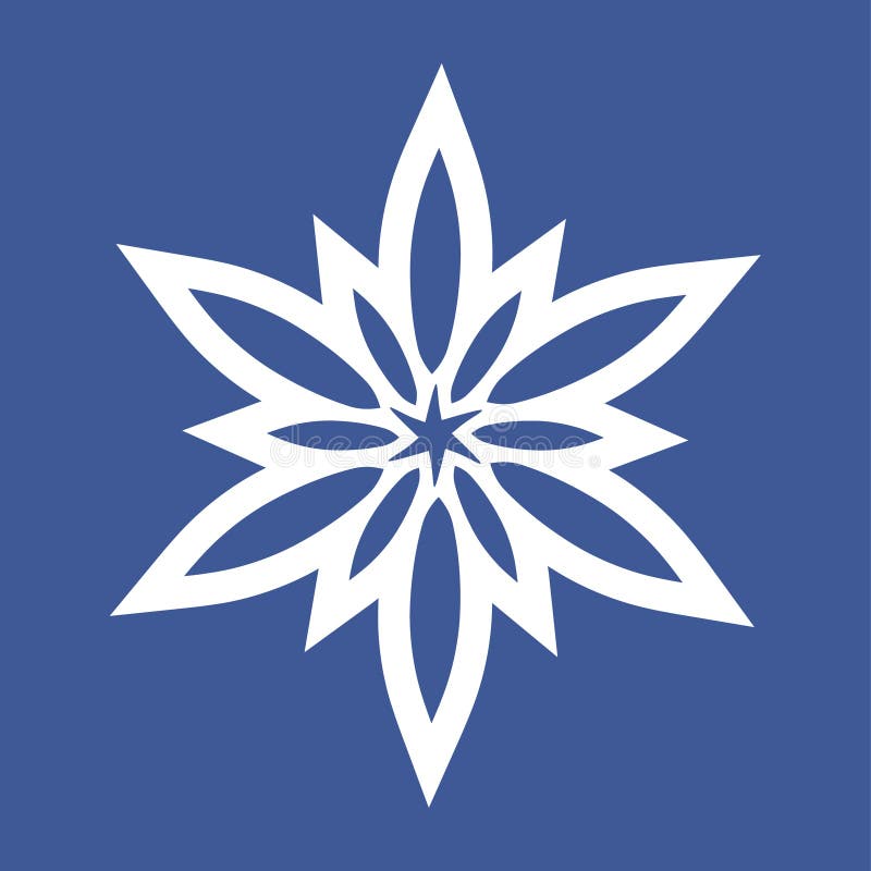 White snowflake on a blue background. Flat vector shape for cutting. Star snowflake template. vector illustration