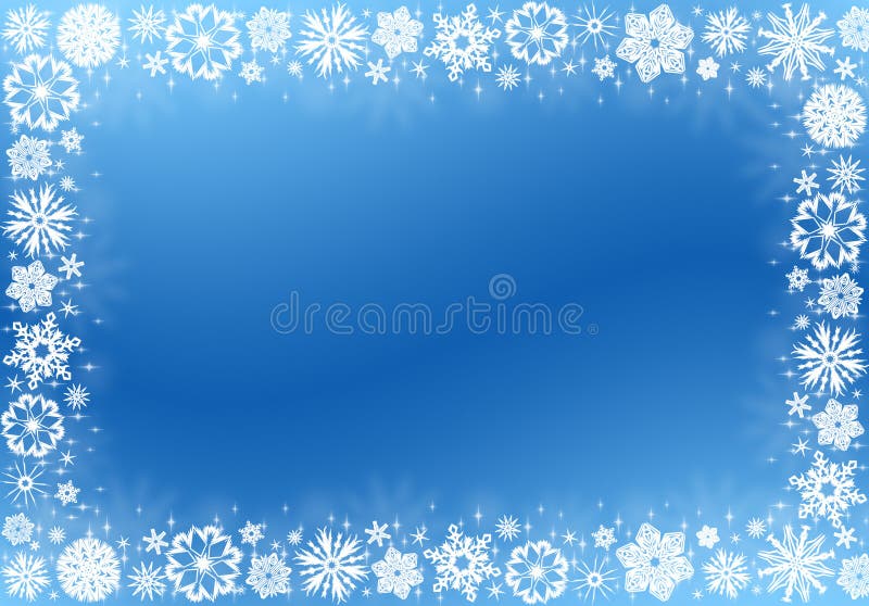 White snowflakes on blue - christmas frame