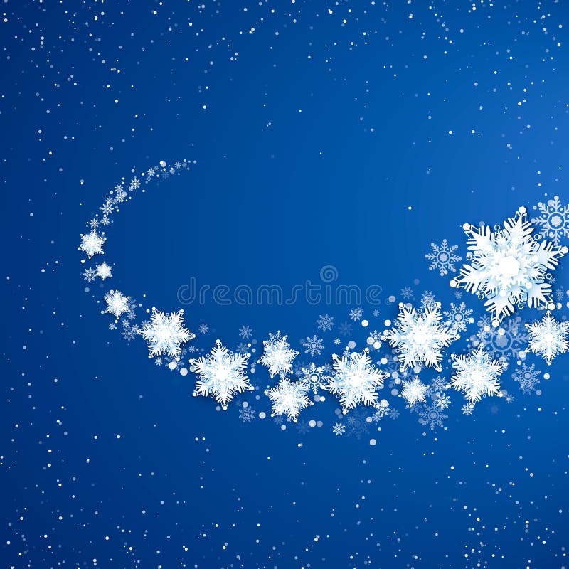 White Snowflekes Trail. Snowfall on blue background. Snowstorm pattern. Vector illustration stock illustration White Snowflekes Trail. Snowfall on blue background. Snowstorm pattern. Vector illustration stock illustration