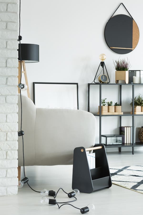White Sofa Against Brick Wall Stock Photo Image of loft, carpet