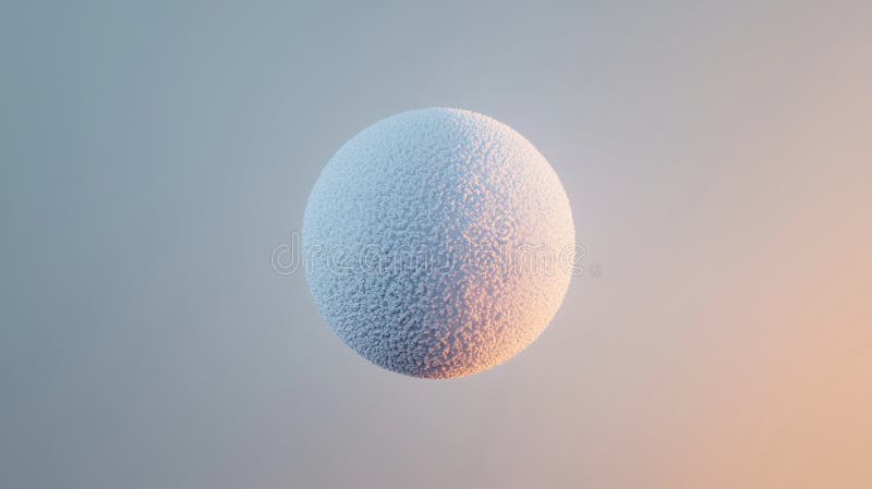 A white sphere with a textured surface floats in a gradient sky. vector illustration