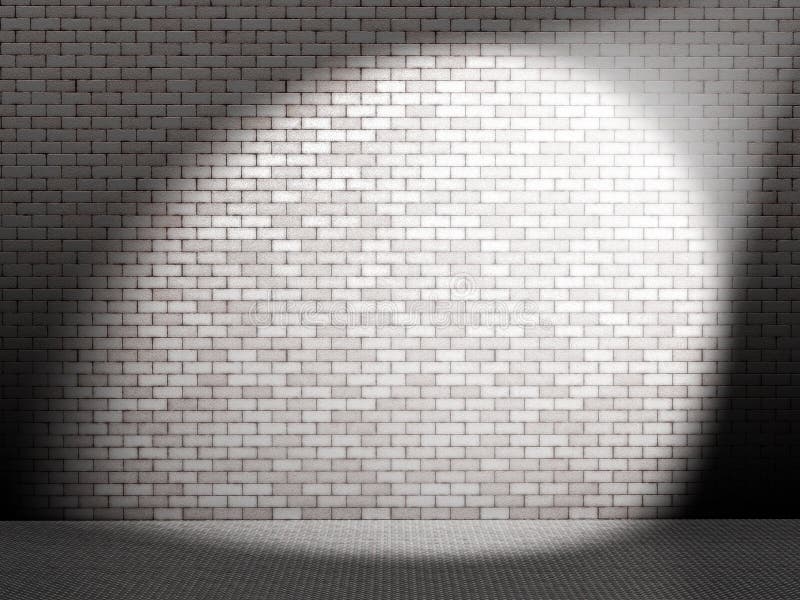 Landscape computer-generated image of white spotlight on a bare brick wall. Landscape computer-generated image of white spotlight on a bare brick wall.