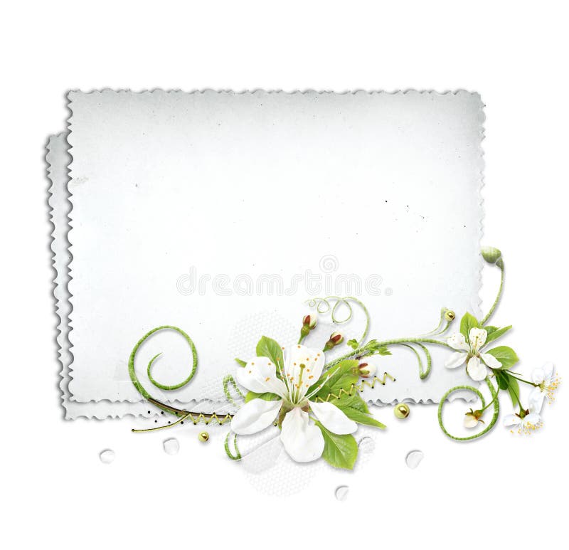 White spring frame with white cherry flowers