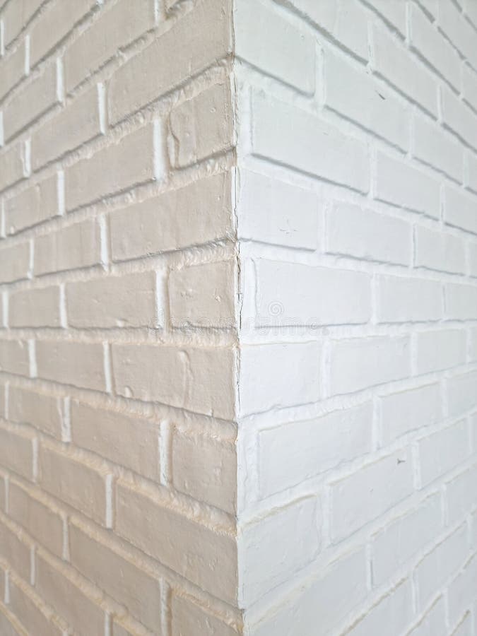 White Square Block Brick Vertical Corner Image. Abstract Cement Wall