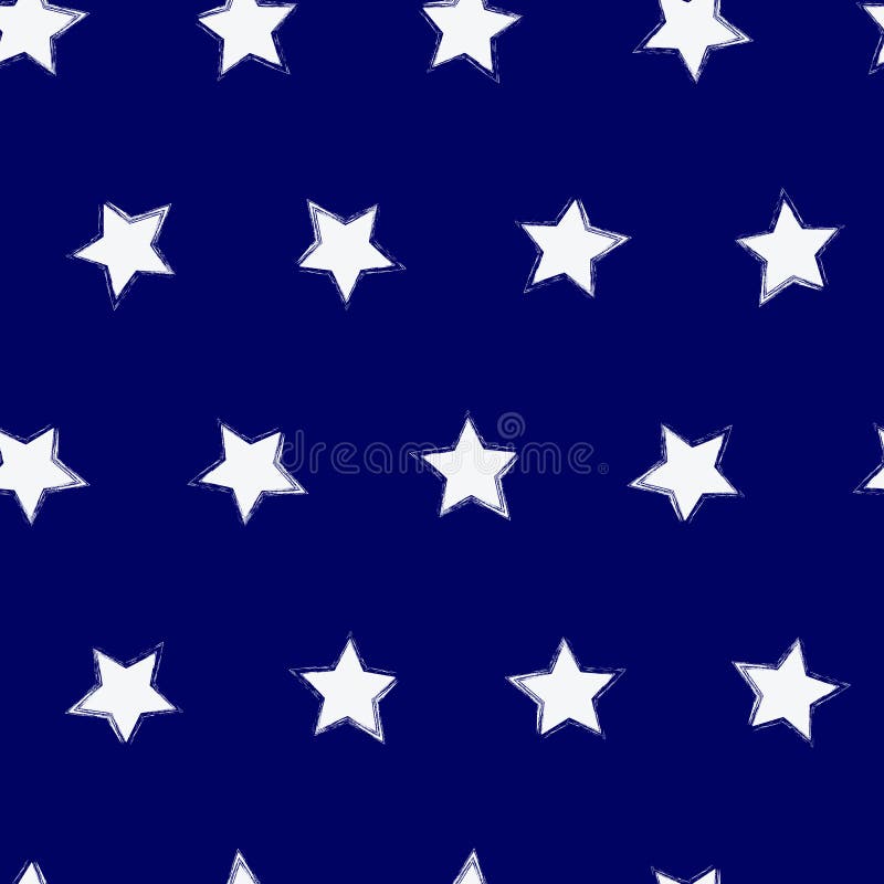 White Stars on a Blue Background, Seamless Pattern Stock Vector
