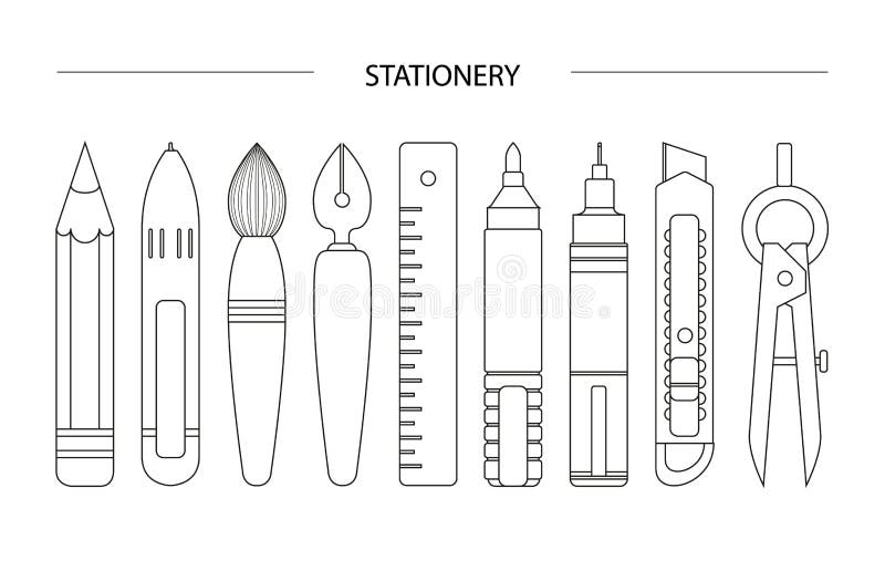 White Stationary Set on White Background Stock Vector - Illustration of