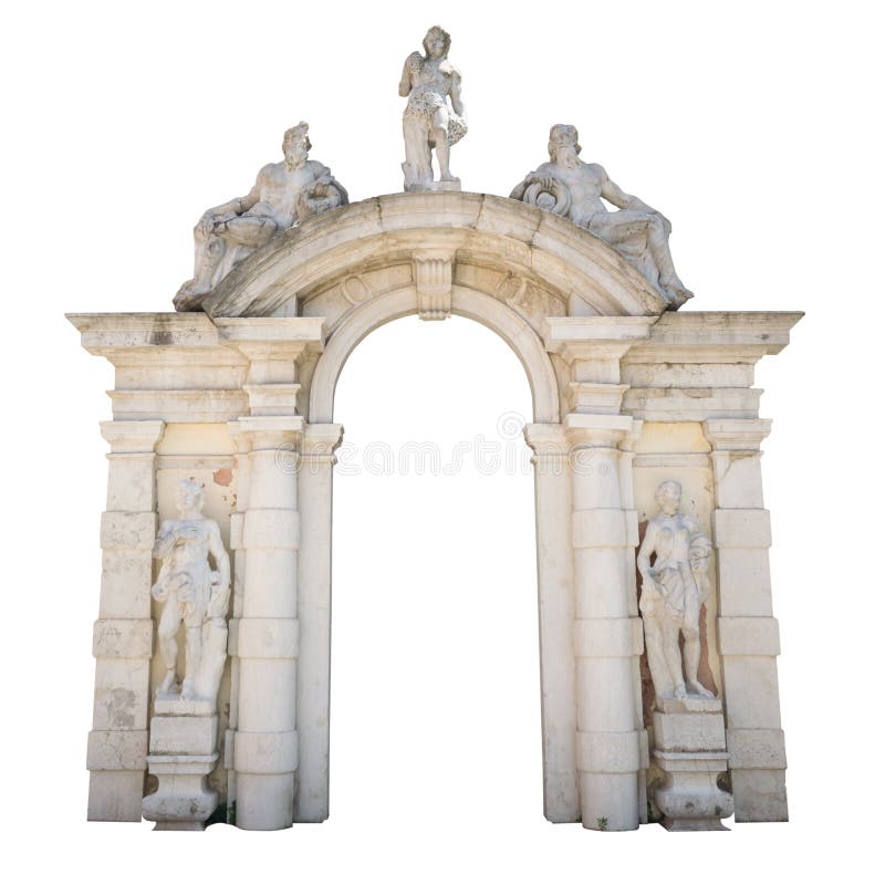 White stone entrance with statues suitable as a frame or border.