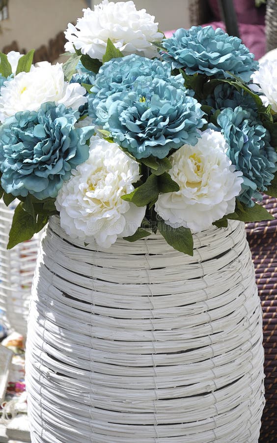 White Straw Basket Full Flowers Stock Photo Image of closeup
