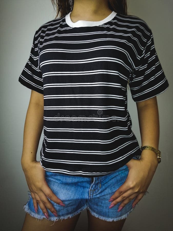 White Stripe Black TShirt stock photo. Image of clothing 234336074