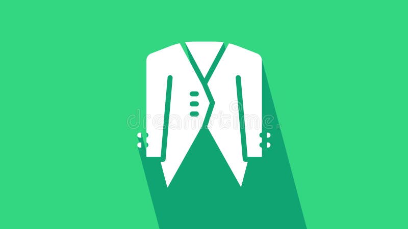 White Suit icon isolated on green background. Tuxedo. Wedding suits with necktie. 4K Video motion graphic animation