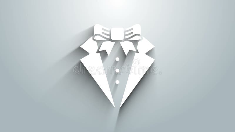 White Suit icon isolated on grey background. Tuxedo. Wedding suits with necktie. 4K Video motion graphic animation