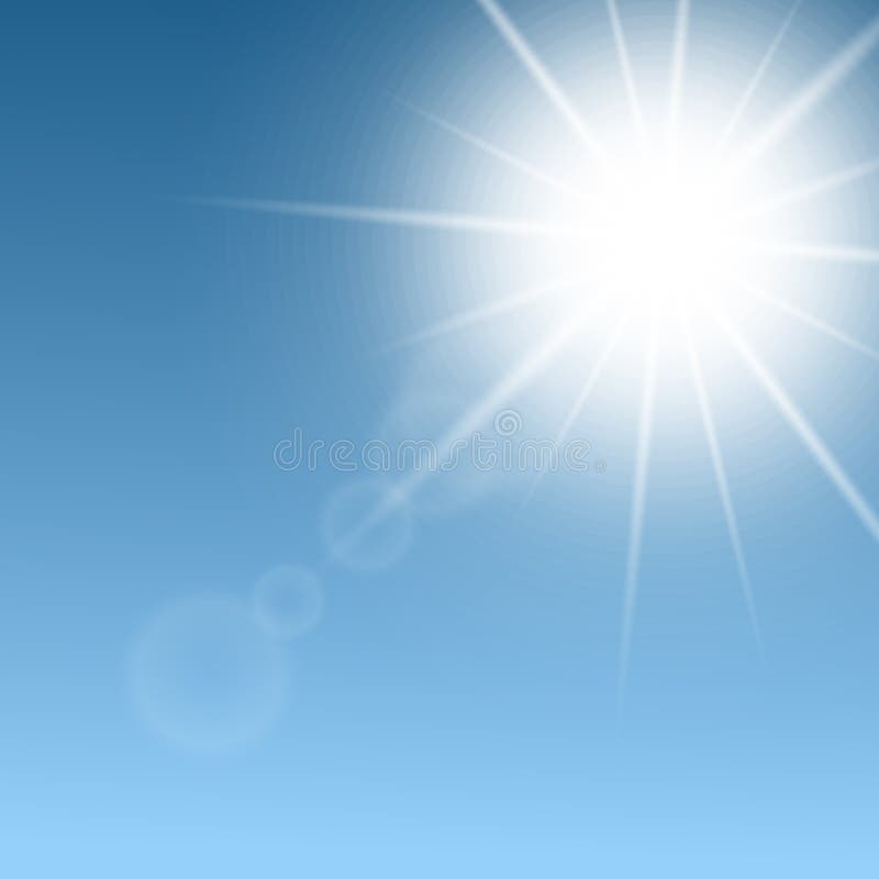 White Sun Light with Realistic Lens Flare Effect on Light Blue Sky  Background Stock Vector - Illustration of beam, beautiful: 193424108