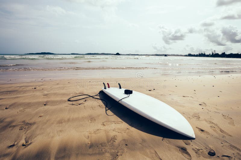 Surfboard with Leg Leash on Beach Stock Image Image of shorebreak