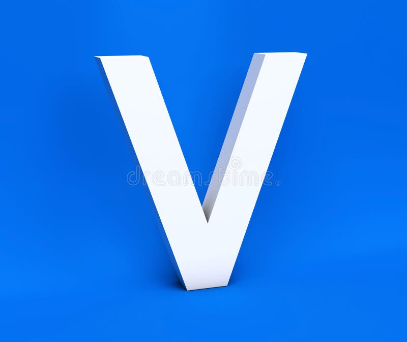 White Symbol V on a Blue Background. 3D Render Stock Illustration