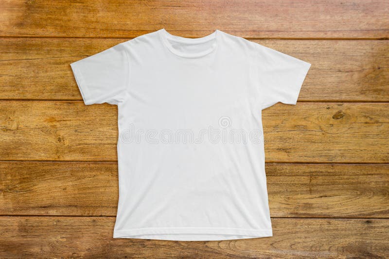 Download White T-shirt Mockup On Wood Background Template Stock Image - Image of casual, short: 197131223