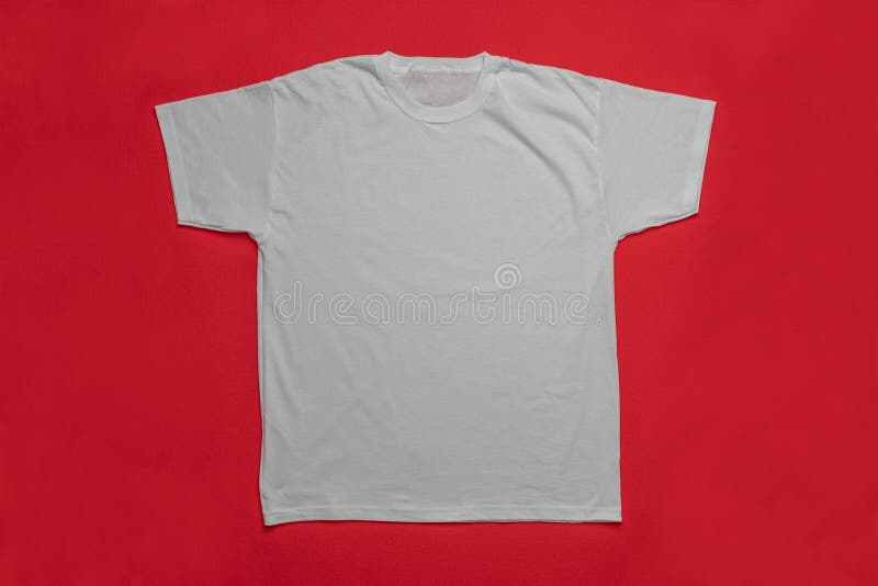 white T-shirt on a red background mock-up.