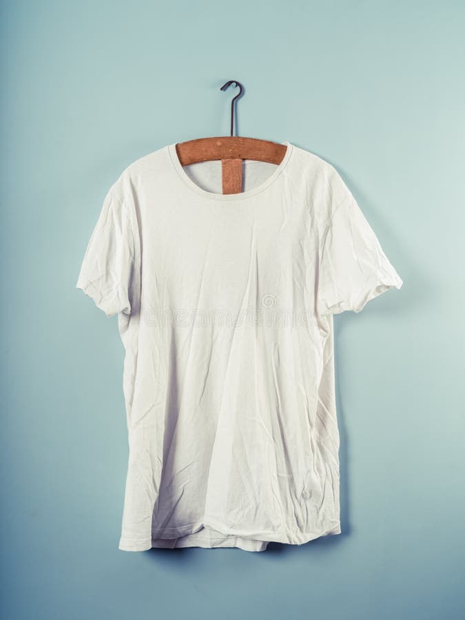 White T-shirt And Wooden Hanger Stock Photo - Image of ...