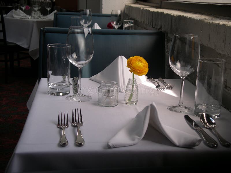 White Table Clothe Restaurant Setting Stock Photo Image of fine