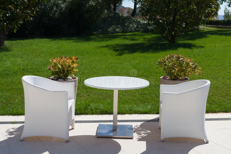 White Table and Two Chairs Outdoors Stock Photo Image of summer