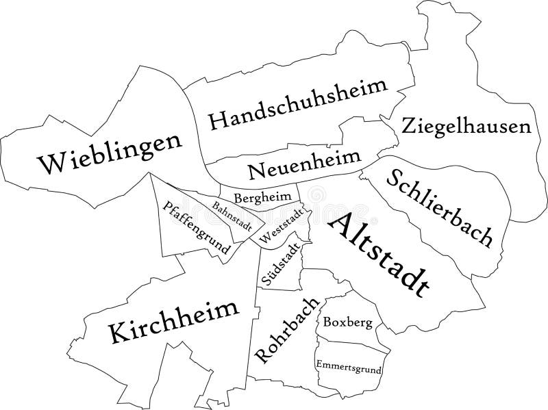 White Tagged Districts Map of HEIDELBERG, GERMANY Stock Vector