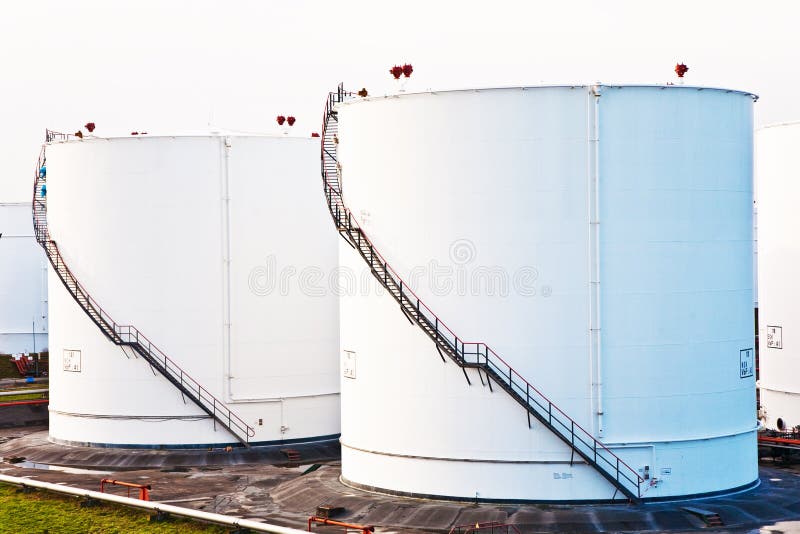 White tanks for petrol and oil in tank farm