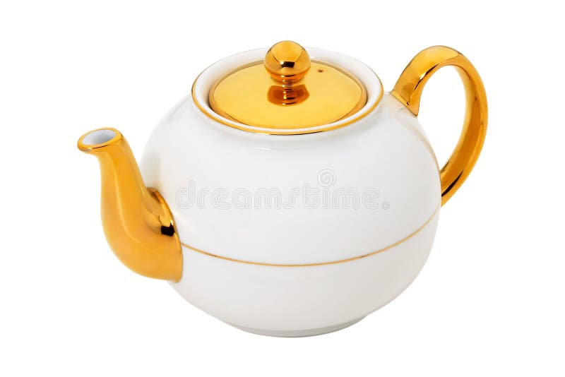 White teapot with gold