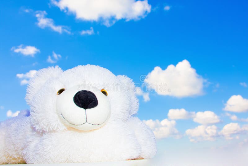 White teddy bear in the sky