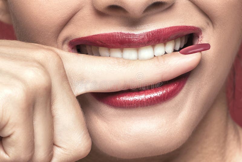 White Teeths Biting a Finger. Stock Image Image of good, clean 95476509