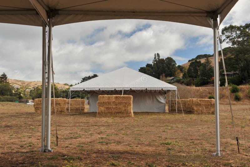 White Tents in a Dry Field Outdoors Stock Image Image of field