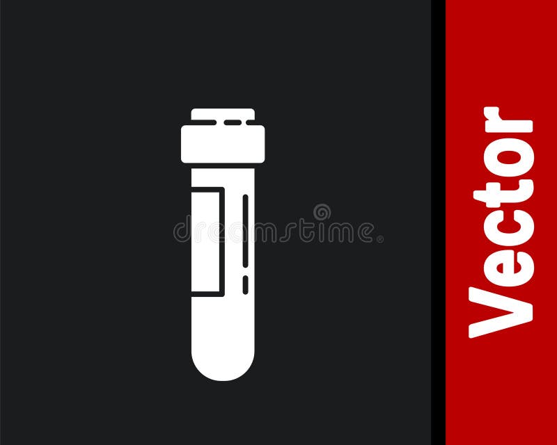 White Test tube or flask with blood icon isolated on black background. Laboratory, chemical, scientific glassware sign