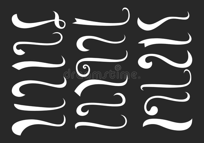 Swash and swoosh. Curly swish tails and sporty plume swirl logo vector  elements for retro banners Stock Vector