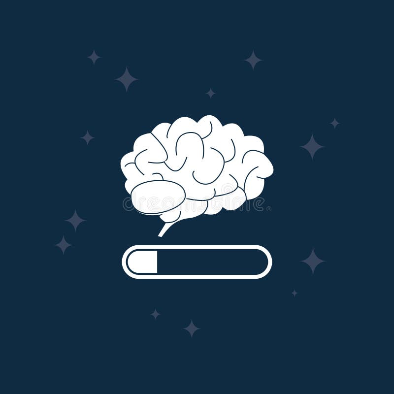 White tired brain on night blue background. Fatigue of brain concept. Low mind activity. Mental loading. Vector. Brain sleeping vectors