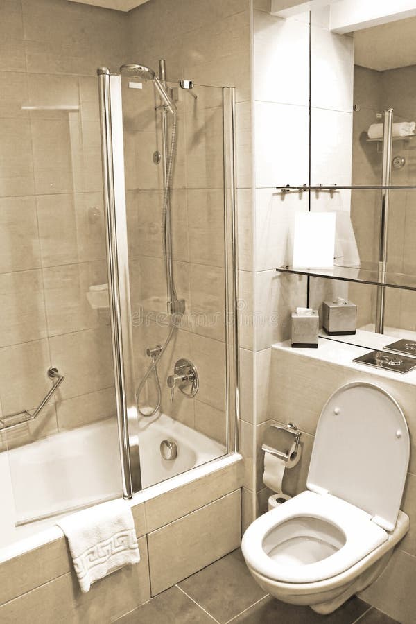 White Toilet Bowl and Bath with Shower Stock Image Image of bathroom